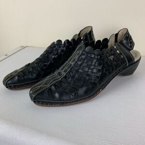 Pikolinas Romana Black‎ Woven Slingback Fisherman Style Sandal 5M